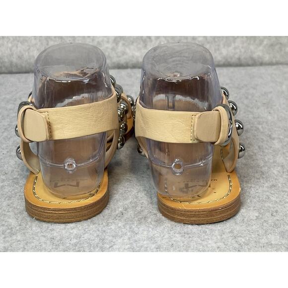 Marc Fisher Prancer - Studded LEATHER Tan/Nude Flat Sandals - Size 6 - Picture 5 of 7